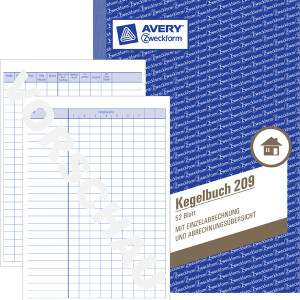 Kegelbuch Avery Zweckform 209 - A5 149 x 210 mm wei&szlig; 52 Blatt Einzelabrechnung und Abrechnungs&uuml;bersicht