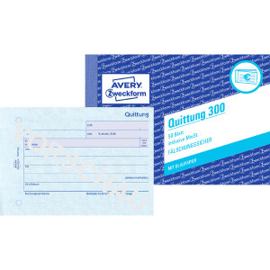 Quittung Avery Zweckform 300 - A6 Quer 149 x 105 mm weiß 50 Blatt mit Blaupapier