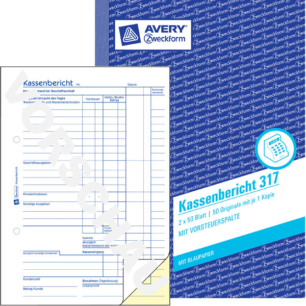 Kassenbericht Avery Zweckform 317 - A5 149 x 210 mm weiß/gelb 2 x 50 Blatt mit Blaupapier