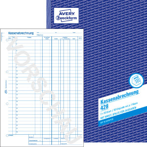 Kassenabrechnung Avery Zweckform 428 - A4 210 x 297 mm weiß/gelb 2 x 50 Blatt mit Blaupapier