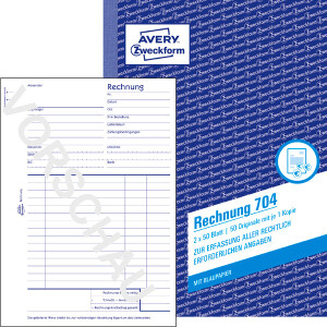 Rechnungsbuch Avery Zweckform 704 - A5 149 x 210 mm weiß/gelb 2 x 50 Blatt mit Blaupapier