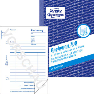 Rechnungsbuch Avery Zweckform 706 - A6 105 x 149 mm weiß/gelb 2 x 50 Blatt mit Blaupapier