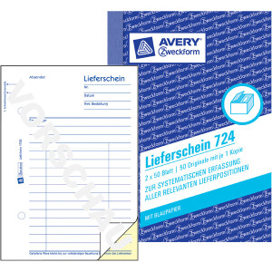 Lieferschein Avery Zweckform 724 - A6 105 x 149 mm weiß 2 x 50 Blatt mit Blaupapier