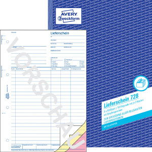 Lieferschein Avery Zweckform 728 - A4 210 x 297 mm weiß/gelb/rosa 3 x 50 Blatt mit Blaupapier