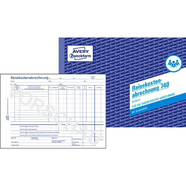 Reisekostenabrechnung Avery Zweckform 740 - A5 Quer 210 x 149 mm weiß 50 Blatt mit Blaupapier wöchentlich