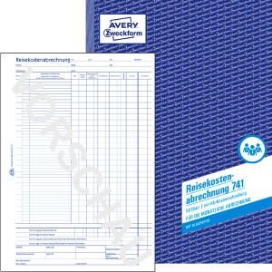 Reisekostenabrechnung Avery Zweckform 741 - A4 210 x 297 mm wei&szlig; 50 Blatt mit Blaupapier monatlich