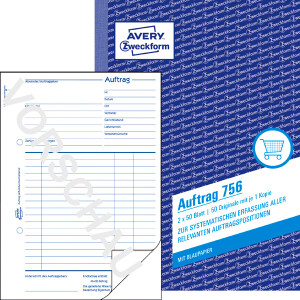 Auftragsbuch Avery Zweckform 756 - A5 149 x 210 mm weiß 2 x 50 Blatt mit Blaupapier