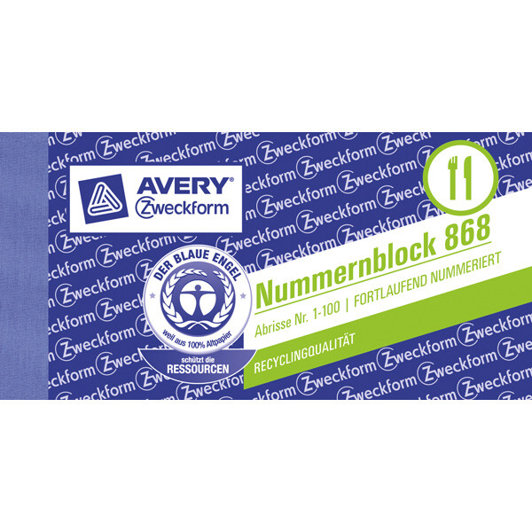 Nummernblock Avery Zweckform 868 - 105 x 53 mm farbig sortiert 100 Blatt 1-100 nummeriert
