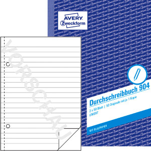 Durchschreibebuch Avery Zweckform 904 - A5 149 x 210 mm weiß 2 x 50 Blatt mit Blaupapier