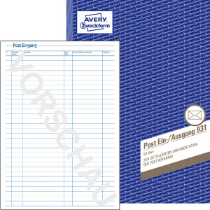 Post-Ein/Ausgangsbuch Avery Zweckform 931 - A4 210 x 297 mm wei&szlig; 50 Blatt