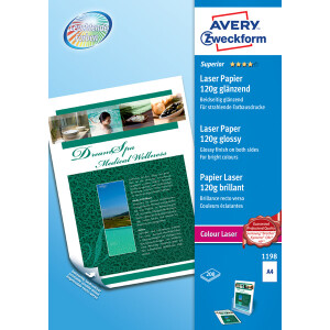 Fotopapier Avery Zweckform Superior Inkjet 1198 - A4 210 x 297 mm hochweiß für Laserdrucker L/CL glänzend beidseitig 120 g/m² Pckg/200