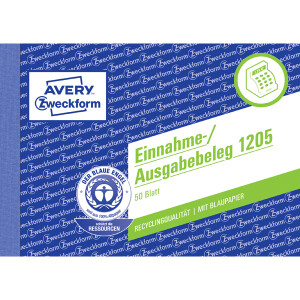 Einnahme-/Ausgabebeleg Avery Zweckform Recycling 1205 - A6 Quer 149 x 105 mm wei&szlig; 50 Blatt mit Blaupapier