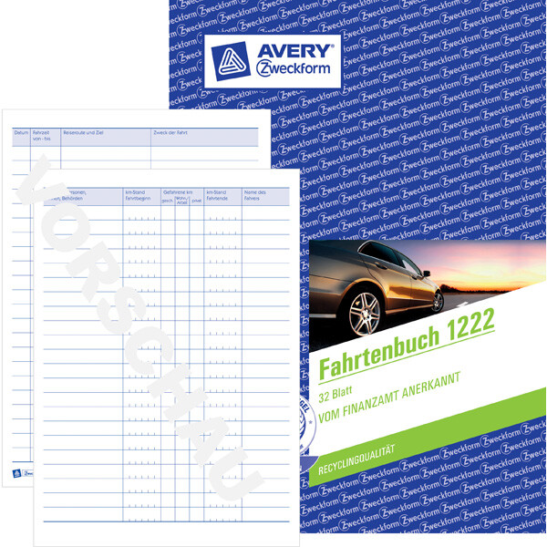 Fahrtenbuch Avery Zweckform Recycling 1222 - A5 149 x 210 mm weiß 32 Blatt
