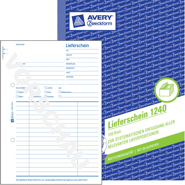 Lieferschein Avery Zweckform Recycling 1240 - A5 149 x 210 mm weiß 100 Blatt mit Blaupapier