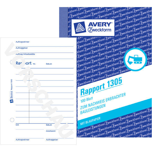 Rapport Avery Zweckform 1305 - A6 105 x 149 mm weiß 100 Blatt mit Blaupapier