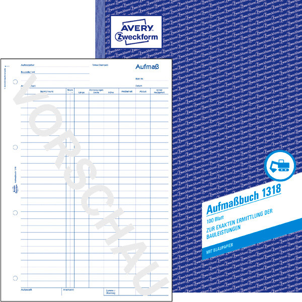Aufmaßbuch Avery Zweckform 1318 - A4 210 x 297 mm weiß 100 Blatt mit Blaupapier