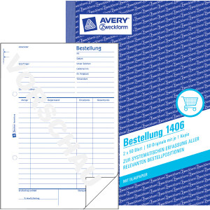Bestellung Avery Zweckform 1406 - A5 149 x 210 mm wei&szlig; 2 x 50 Blatt mit Blaupapier