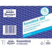 Kassenblock Avery Zweckform 1692 - A6 105 x 149 mm weiß 2 x 50 Blatt mit Blaupapier Pckg/10 Blöcke
