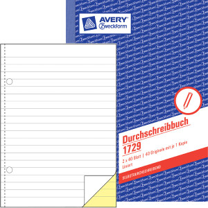 Durchschreibebuch Avery Zweckform 1729 - A5 149 x 210 mm wei&szlig;/gelb 2 x 40 Blatt selbstdurchschreibend