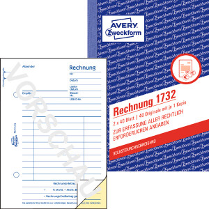 Rechnungsbuch Avery Zweckform 1732 - A6 105 x 149 mm weiß/gelb 2 x 40 Blatt selbstdurchschreibend