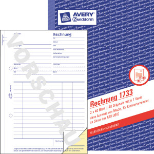 Rechnungsbuch Avery Zweckform 1733 - A5 149 x 210 mm weiß/gelb 2 x 40 Blatt selbstdurchschreibend