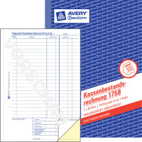Kassenbestandsrechnung Avery Zweckform 1758 - A5 149 x 210 mm weiß/gelb 2 x 40 Blatt selbstdurchschreibend