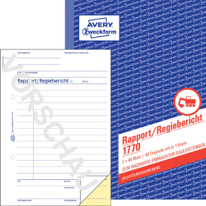 Rapport/Regiebericht Avery Zweckform 1770 - A5 149 x 210 mm wei&szlig;/gelb 2 x 40 Blatt selbstdurchschreibend