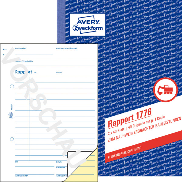 Rapport Avery Zweckform 1776 - A5 149 x 210 mm weiß/gelb 2 x 40 Blatt selbstdurchschreibend
