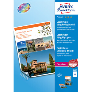 Fotopapier Avery Zweckform Premium Laser 2498 - A4 210 x 297 mm superweiß für Laserdrucker L/CL glänzend beidseitig 250 g/m² Pckg/100