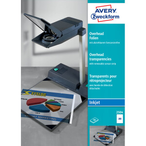 Overheadfolie Avery Zweckform 2504 - A4 210 x 297 mm klar stapelverarbeitbar 110µm für Inkjetdrucker