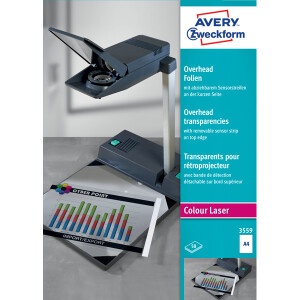 Overheadfolie Avery Zweckform 3559 - A4 210 x 297 mm klar stapelverarbeitbar 100µm für Laser, Kopierer, Farblaserdrucker