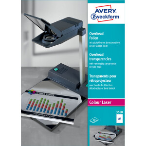 Overheadfolie Avery Zweckform 3560 - A4 210 x 297 mm klar stapelverarbeitbar 100µm für Laser, Kopierer, Farblaserdrucker