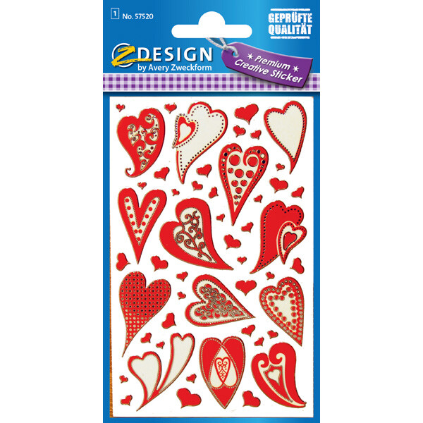 Sticker Avery Zweckform Z-Design 57520 - Herzen Folie Pckg/13