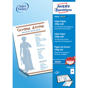 Inkjetpapier Avery Zweckform Classic 2585-150 - A4 210 x 297 mm wei&szlig; f&uuml;r Inkjetdrucker matt beschichtet FSC 100 g/m&sup2; Pckg/150