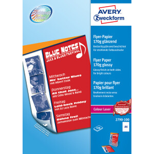 Fotopapier Avery Zweckform Flyer Laser 2790-100 - A4 210 x 297 mm hochweiß für Laserdrucker L/CL glänzend beidseitig 170 g/m² Pckg/100