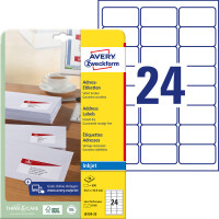 Adressetikett Avery Zweckform J8159-25 - A4 63,5 x 33,9 mm weiß permanent spezialbeschichtet Papier für Inkjetdrucker Pckg/600