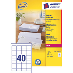 Universaletikett Avery Zweckform L7654-100 - A4 45,7 x 25,4 mm weiß permanent FSC Papier für alle Druckertypen Pckg/4000