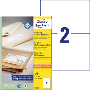 Universaletikett Avery Zweckform LR3655 - A4 210 x 148 mm weiß permanent Blauer Engel Recycling für alle Druckertypen Pckg/200