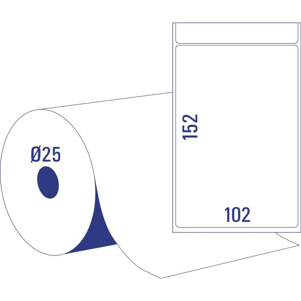 Zebra Etikett Avery Zweckform rsetzt TD8050-25 - auf Rolle Rollenkern 25mm 102 x 152 mm weiß permanent Papier für Thermodrucker Pckg/950