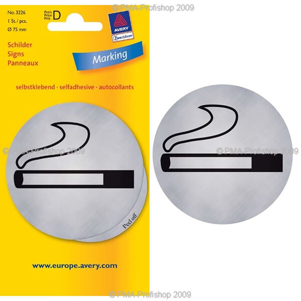 Türschild Hinweisschild Avery Zweckform 3226 - Ø 75 mm silber/schwarz Rauchen