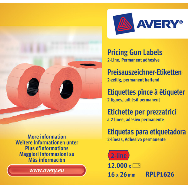 Preisauszeichneretikett Avery Zweckform RPLP1626 - auf Rolle 26 x 16 mm rot permanent Papier für Preisauszeichner Pckg/12000