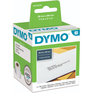 Etikettendrucker Rollenetikett Dymo 99010 - auf Rolle Adress-Etikett 28 x 89 mm weiß permanent Thermopapier für Thermodrucker Karton/2x130