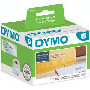 Etikettendrucker Rollenetikett Dymo 99013 - auf Rolle Adress-Etikett 36 x 89 mm transparent permanent Thermopapier für Thermodrucker Pckg/260