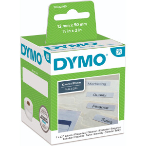 Etikettendrucker Rollenetikett Dymo 99017 - auf Rolle Hängeablage-Etikett 12 x 50 mm weiß permanent Thermopapier für Thermodrucker Pckg/220