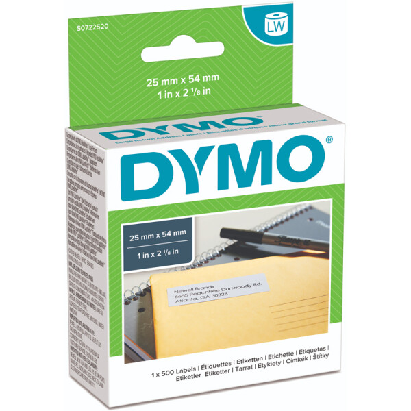 Etikettendrucker Rollenetikett Dymo 11352 - auf Rolle Rücksende-Etikett 25 x 54 mm weiß permanent Thermopapier für Thermodrucker Pckg/500