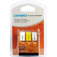 Schriftbandkassette Dymo S0721800 - 12 mm x 4 m LetraTag-Band weiß/gelb/silber selbstklebend Papier/Kunststoff/Metall Endlos/3er-Set