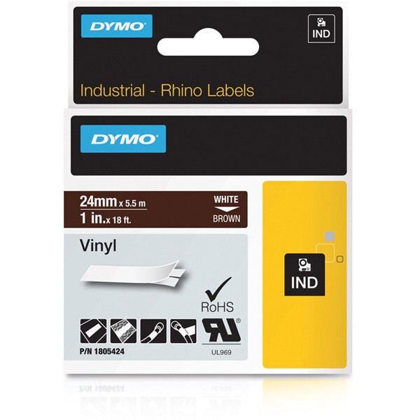 Schriftbandkassette Dymo 1805424 - 24 mm x 5,5 m Rhino ID1-Band weiß auf braun selbstklebend Vinyl Endlos