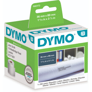 Etikettendrucker Rollenetikett Dymo 1983172 - auf Rolle Adress-Etikett 36 x 89 mm weiß permanent Thermopapier für Thermodrucker Pckg/260