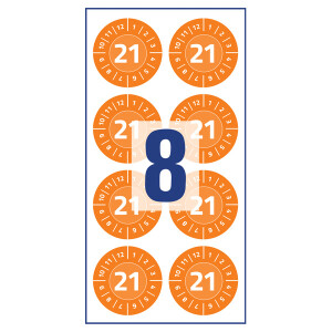 Prüfplaketten Avery Zweckform 6944 - auf Bogen 2021 Ø 30 mm orange permanent wetterfest/widerstandsfähig Vinylfolie für Handbeschriftung Pckg/80