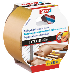Verlegedoppelband tesa Extra Strong 5681 - 50 mm x 5 m wei&szlig; Bodenbelagband f&uuml;r Privat/Endverbraucher-Anwendungen
